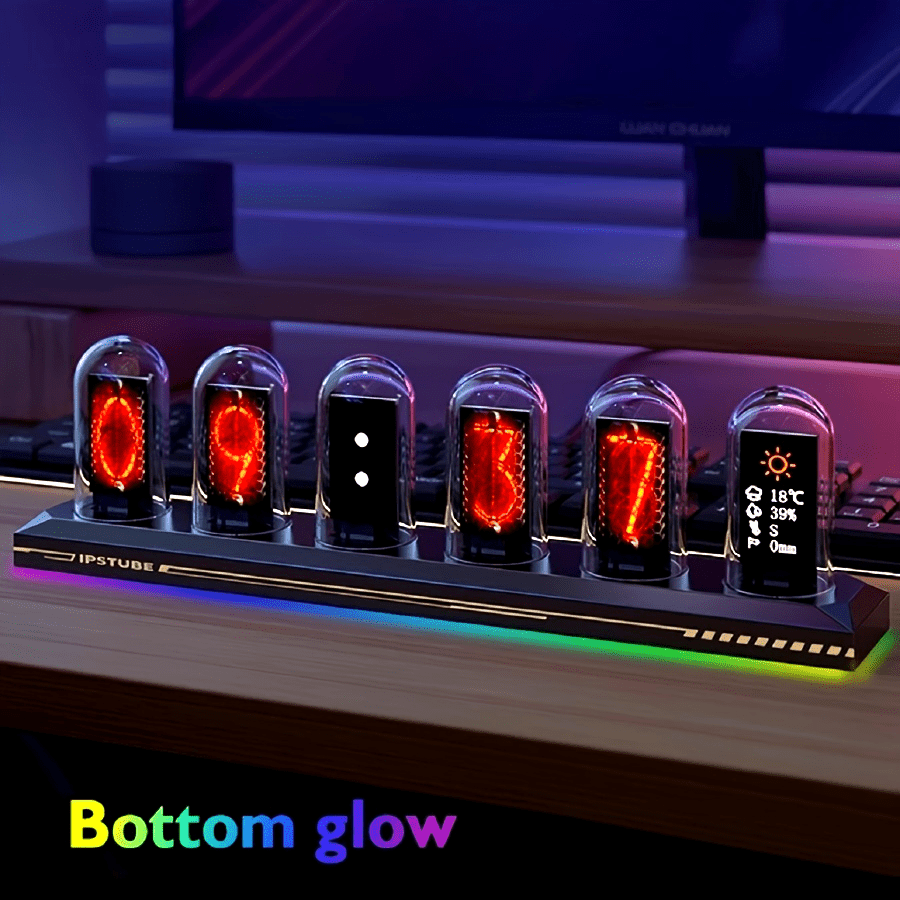 Kit de Luz Nocturna de Reloj de Simulación de Tubo Nixie RGB Moderno - Con Wi-Fi, 3 Modos de Iluminación, Pantalla 12/24h, Decoración de Escritorio con Alimentación USB y Control por App