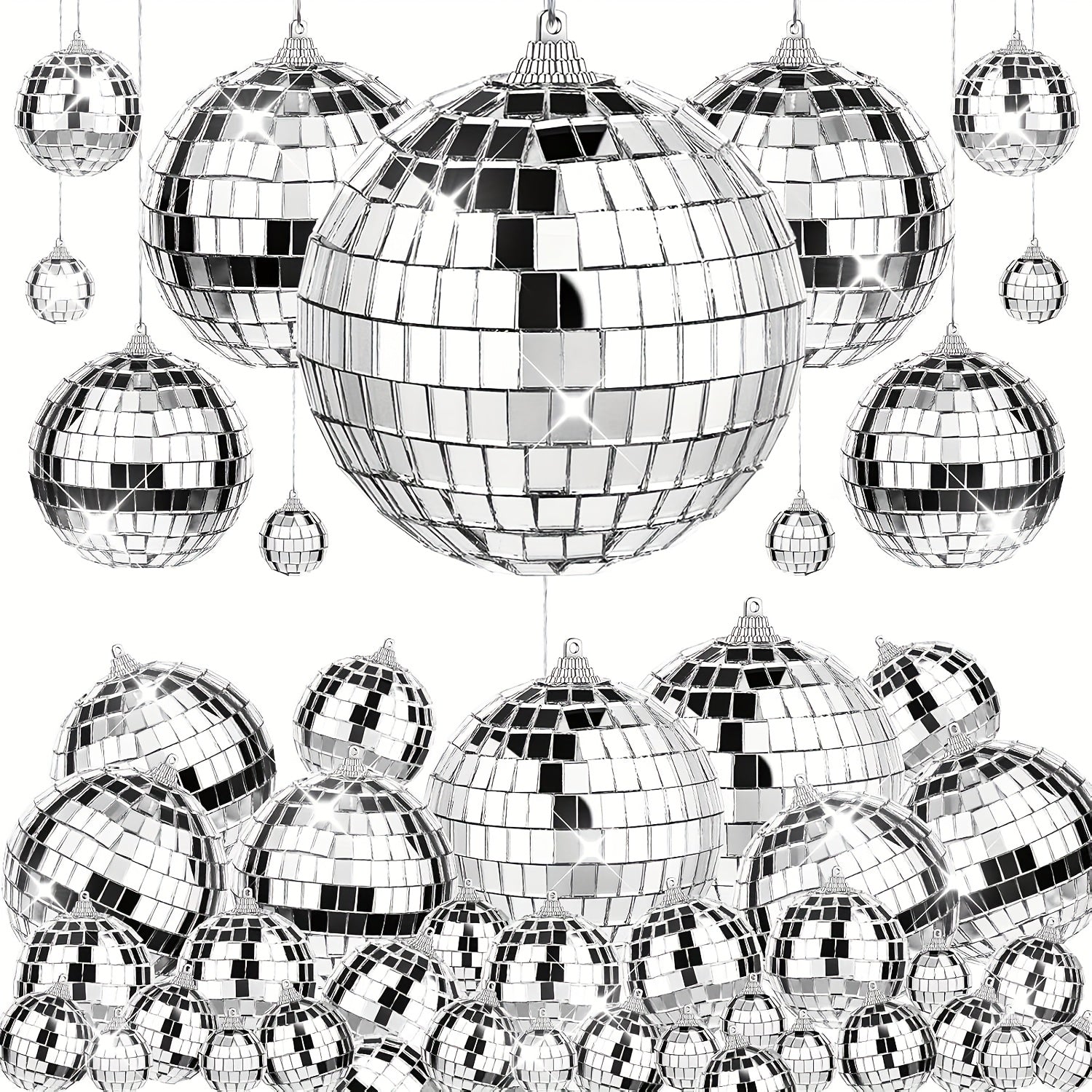 6 piezas de decoración colgante de bolas de disco de espejo | Adecuado para clubes, escenarios y fiestas de los 70. Bolas de disco plateadas - Decoración de verano para el Día del Padre.