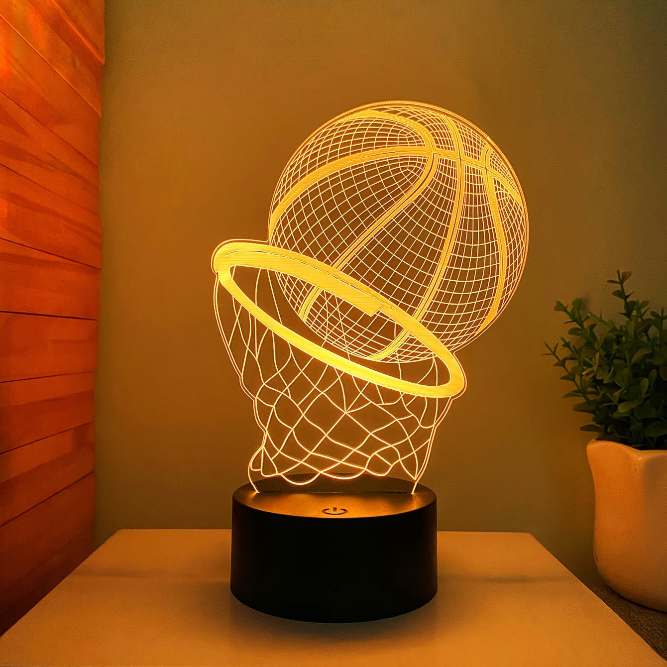 Lámpara de mesa de ilusión de baloncesto en 3D, estilo deportivo con control táctil, luz nocturna LED con pantalla de acrílico, lámpara de escritorio de plástico con alimentación USB para varios tipos de habitaciones, regalo temático para fanáticos del b