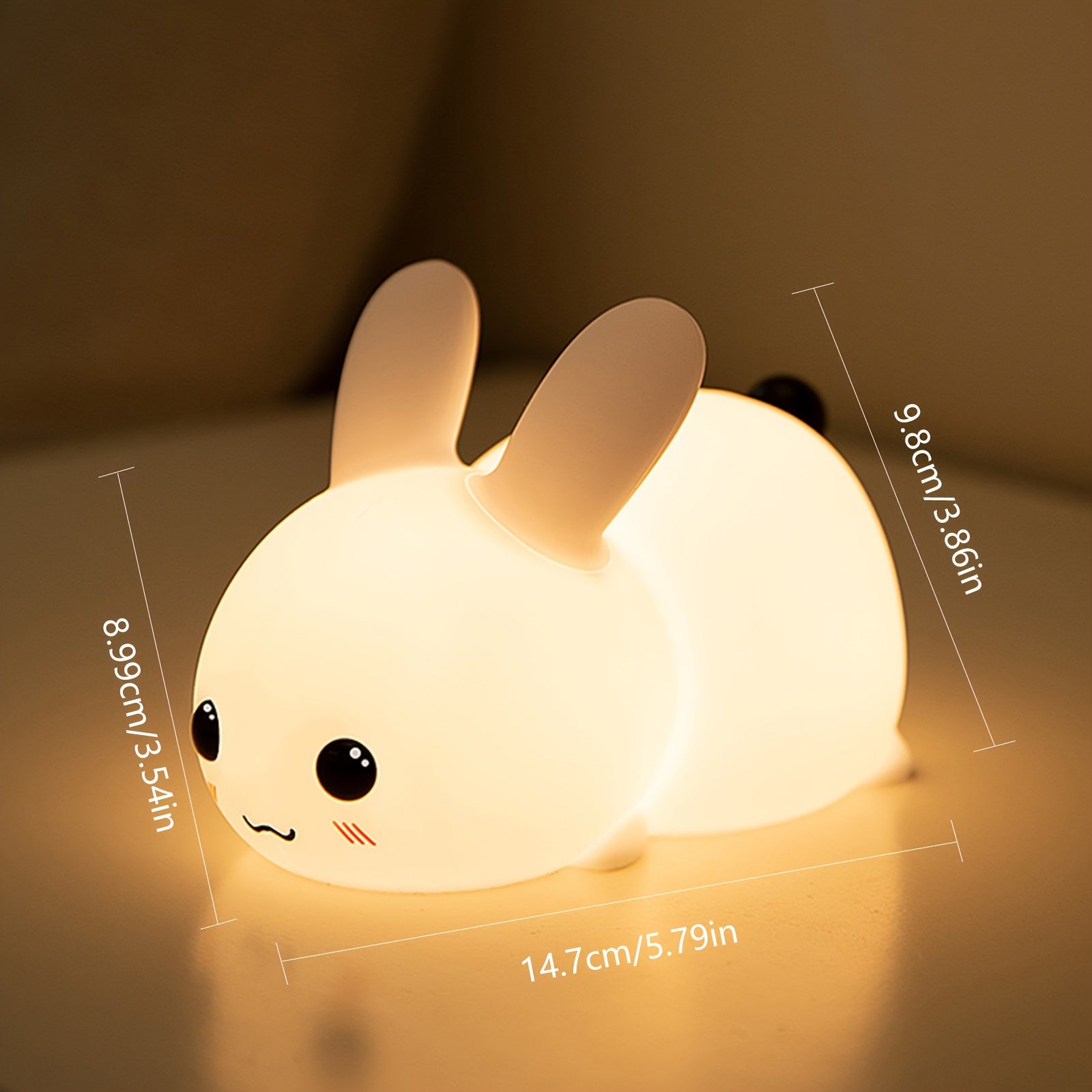 1 Luz nocturna de silicona con forma de conejo de jade, regalo creativo, carga USB, control remoto colorido, atenuación táctil, luces LED para dormir.