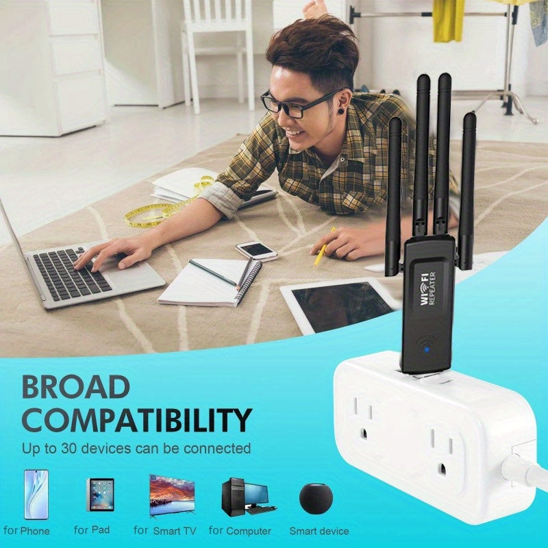 Repetidor inalámbrico USB WiFi de 300 Mbps con 4 antenas - Extensor de rango largo, fácil de usar, soporte para 4K y juegos, adaptador de red para hogar para PC, portátil, Smart TV, router, extensor de red inalámbrica, diseño elegante, construcción durad