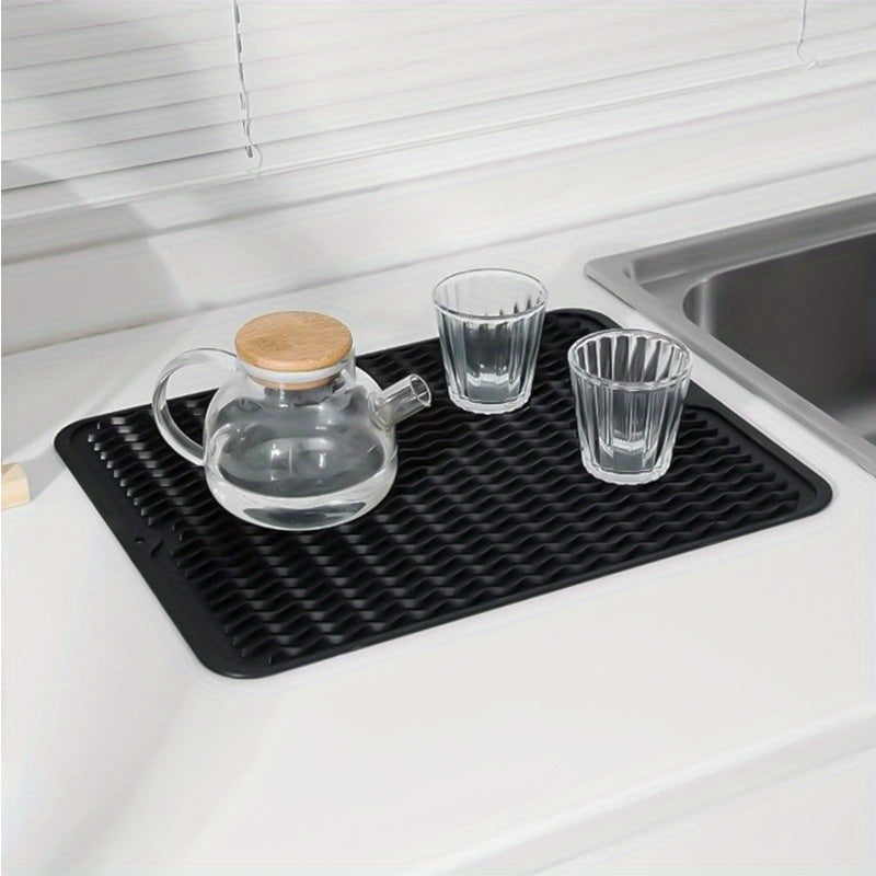 Almohadilla de drenaje grande para cocina de silicona con diseño ondulado, protector resistente al calor para encimera y estufa, tapete para secar platos, almohadilla de aislamiento térmico para ollas y sartenes, accesorio de cocina fácil de limpiar, pro