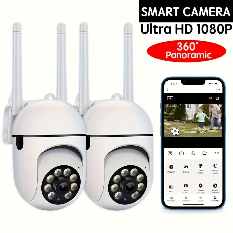 Camara de Seguridad Inteligente WiFi Inalámbrica 1080P Alta Definición: Pan/Tilt/Zoom 360°, Visión Nocturna en Color, Audio Bidireccional, Rastreo de Movimiento – Ideal para Monitoreo de Mascotas y Uso Interior/Exterior | Alimentación por USB