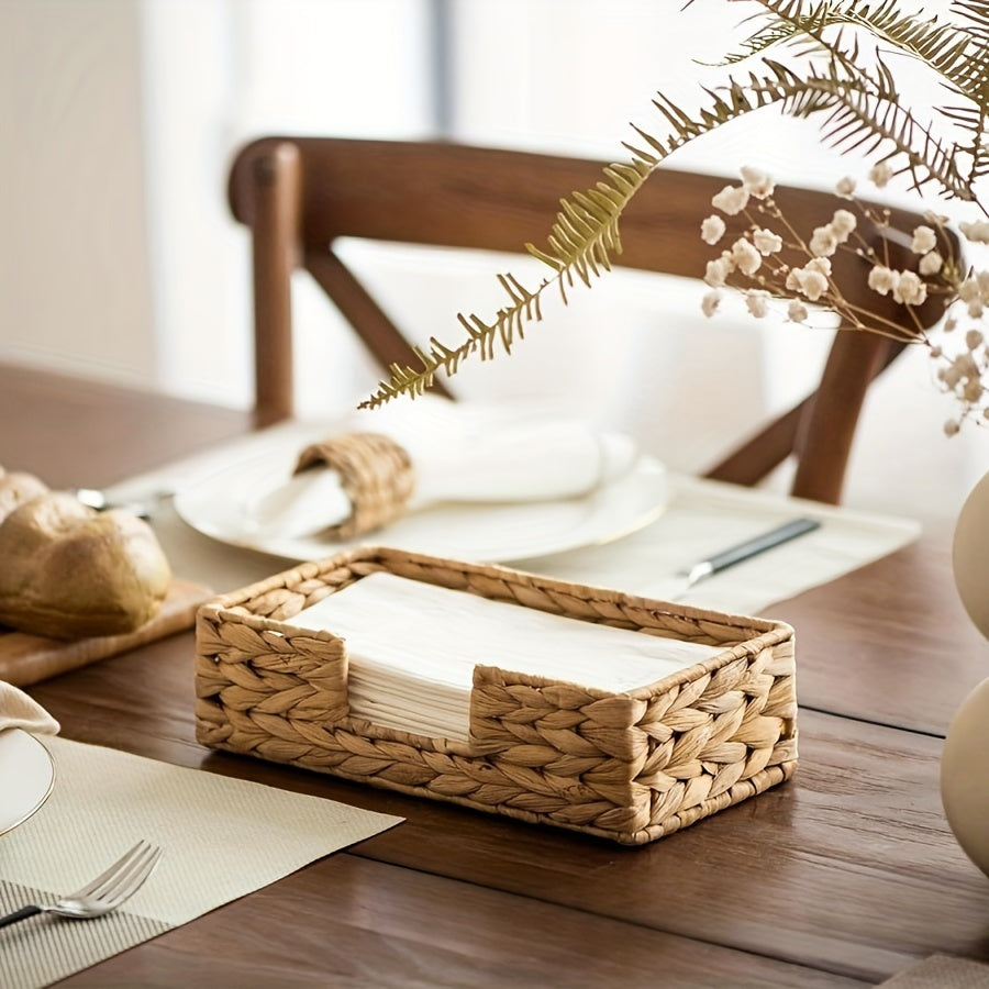 Cesta de Papel Toalla de Paja, Cesta de Papel Toalla de Paja Tejida con Hierba de Jacinto de Agua, Organizador de Servilletas para Mesa, decoración del hogar, accesorios de baño