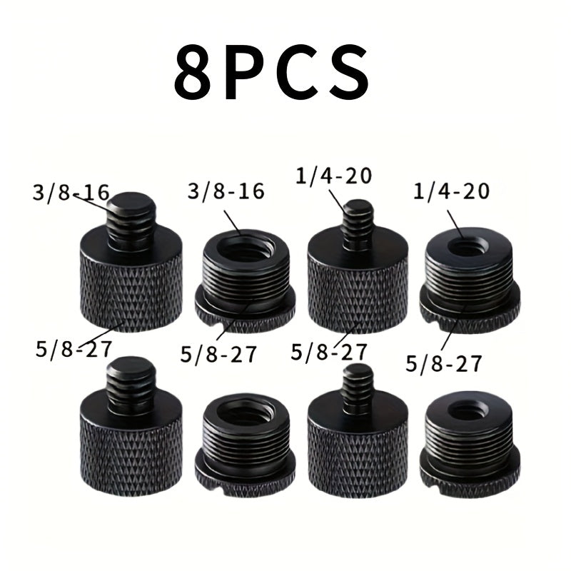 Conjunto de 8 Adaptadores de Tornillo para Micrófono de Aleación de Aluminio - Hembra de 5/8" a Macho de 3/8", Hembra de 3/8" a Macho de 5/8", Hembra de 5/8" a Macho de 1/4", Hembra de 1/4" a Macho de 5/8" - Conectores Roscados Duraderos para la Montaje