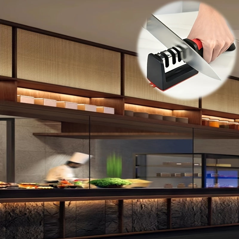 Afilar cuchillos manual de 4 etapas profesional - Herramienta portátil para afilar en la cocina, plástico duradero, no eléctrica, fácil de usar, no requiere baterías, afila cuchillos de manera eficiente, esenciales de la cocina | Afilar sencillo | Afila