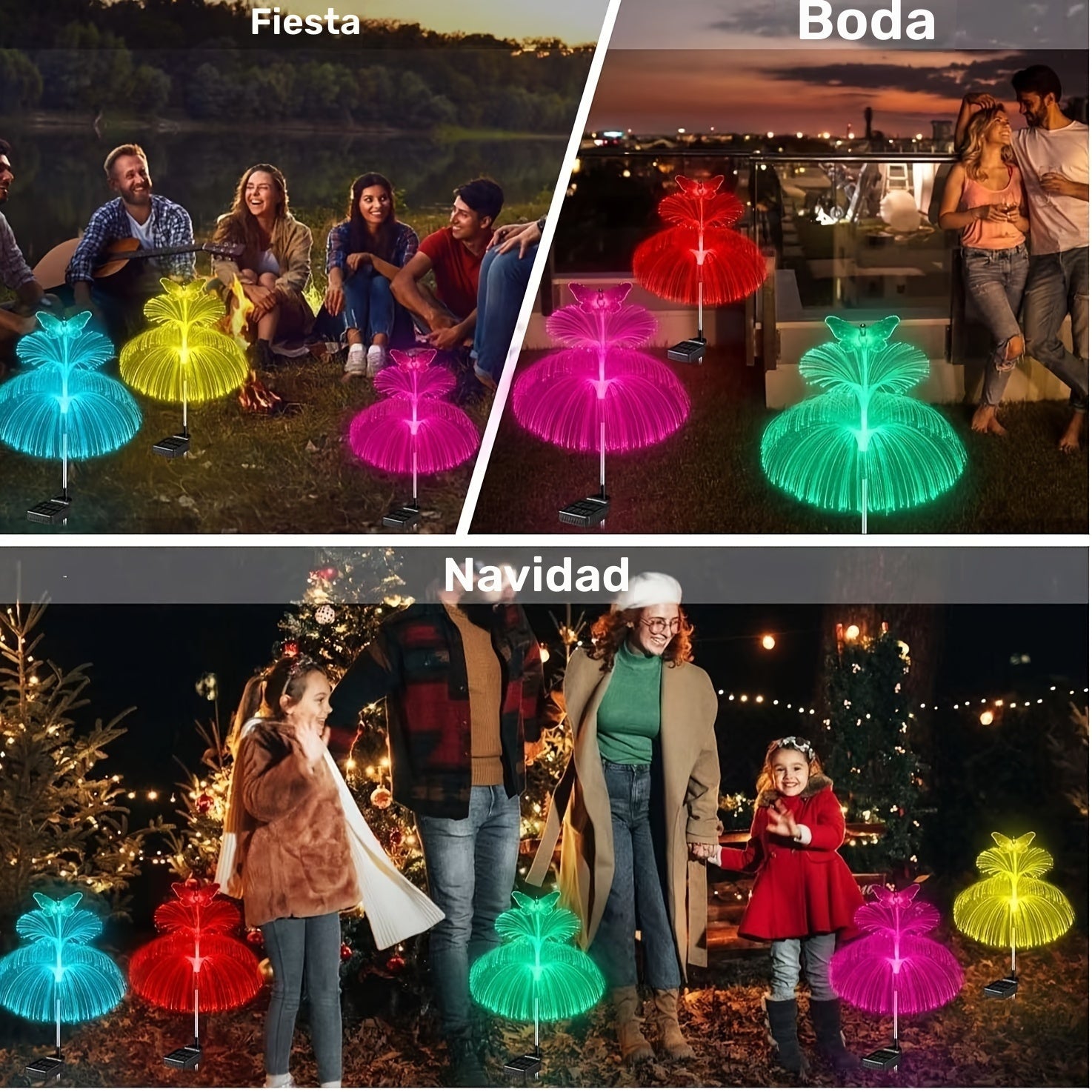 Luces solares para jardín con diseño de medusas, 3 piezas, luces LED multicolor para exteriores, diseño de mariposa de doble capa, construcción duradera de plástico y acabado metálico, ahorro de energía, fácil instalación, ideales para caminos y jardines