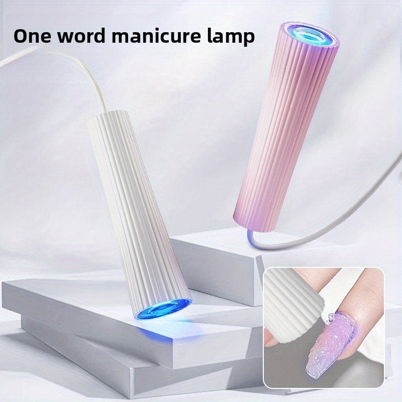 Secador de Uñas Portátil con Alimentación USB, Diseño Cilíndrico Compacto para Manicura y Pedicura con Estampado Blanco y Rosa, Accesorio Ideal para Hogar—Regalo Perfecto para Mujeres (Navidad, Halloween, Pascua, Día de San Valentín, Acción de Gracias),