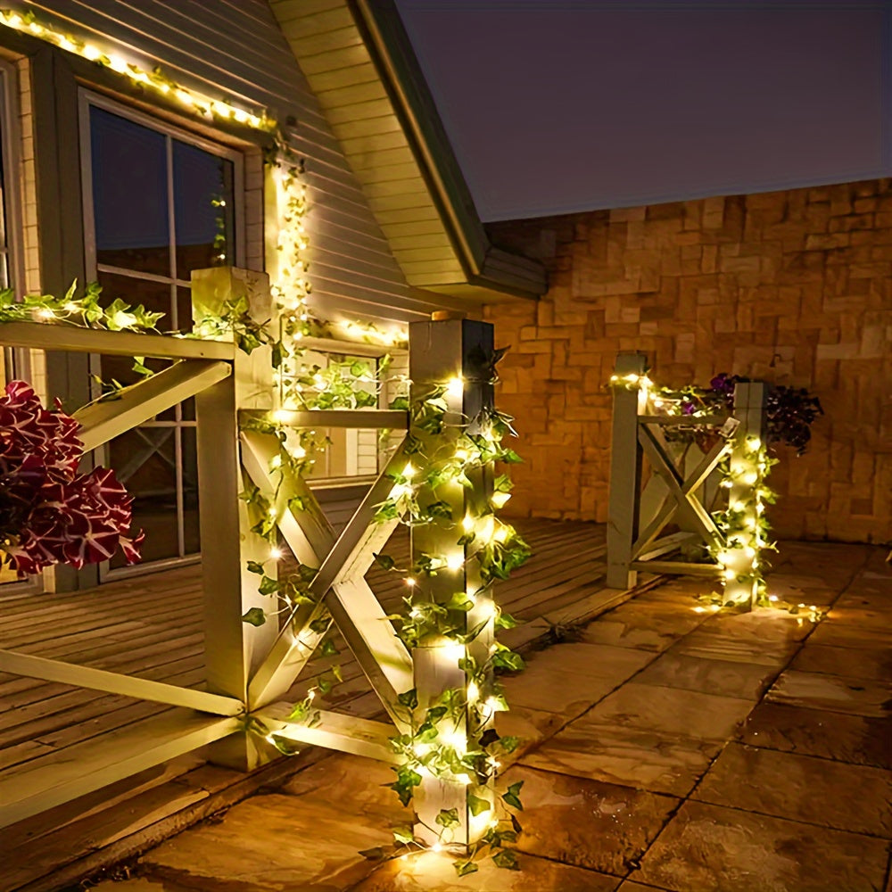Luces solares YEYAYU en forma de hiedra, 50/100 LED, luces decorativas artificiales con 8 modos, alambre de cobre, para jardín exterior, pared, balcón, cerca, árbol, bodas, fiestas, calles, decoración de restaurantes, decoración navideña, iluminación ext