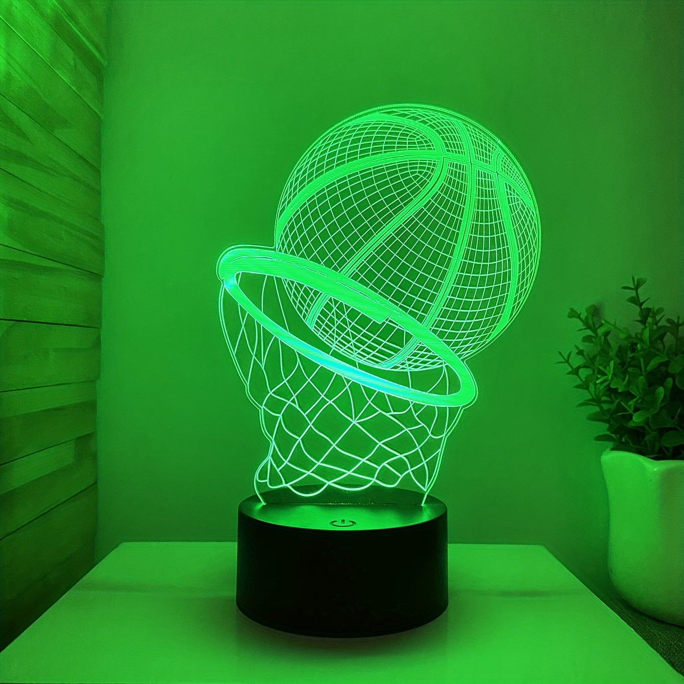 Lámpara de mesa de ilusión de baloncesto en 3D, estilo deportivo con control táctil, luz nocturna LED con pantalla de acrílico, lámpara de escritorio de plástico con alimentación USB para varios tipos de habitaciones, regalo temático para fanáticos del b