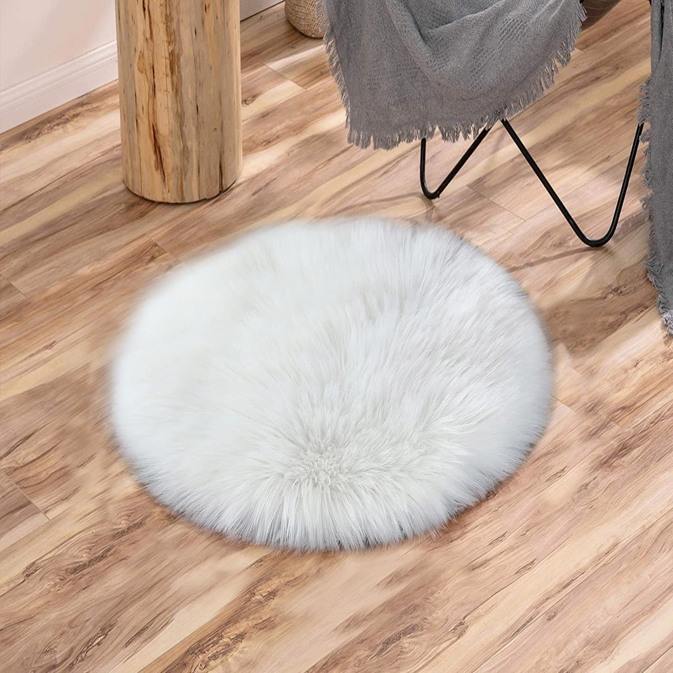 1 pieza de funda de asiento de piel sintética redonda, alfombra de piel peluda para sillas, adorno de silla suave y cómodo, decoración del hogar para sala de estar y dormitorio