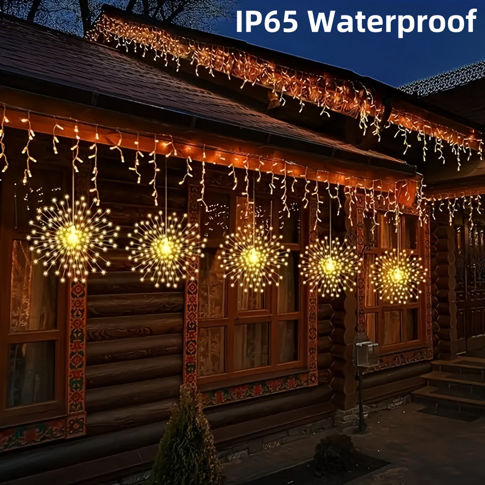 2/4 Piezas Luces LED Solar Sparkling Starburst Esférico, 240/480 LED, Blanco Cálido/Multicolor/Blanco, 8 Modos Luces de Hada con Alambre de Cobre para Patio, Umbrella, Eave, Jardín, Árbol, Tenda, Decoration de Christmas