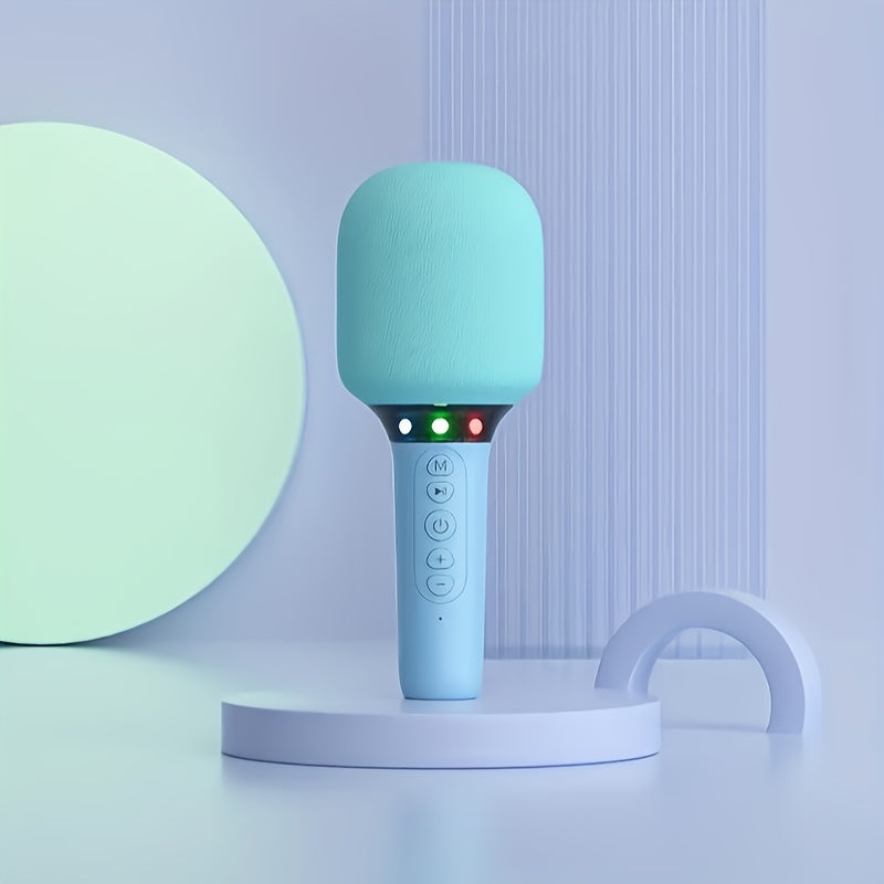 Micrófono inalámbrico TANALAZ con sistema de sonido y luces coloridas - Micrófono portátil USB-C recargable para viajes, hogar, fiestas, KTV - Batería, 2,5-10W de potencia, rosa/azul, accesorios KTV, micrófono moderno, audio de alta calidad