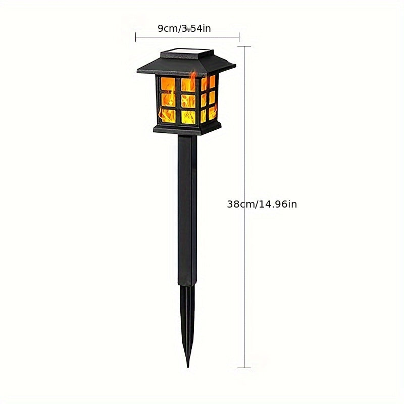 Conjunto de 6 Luces Solares para Caminos con Llama LED - Decoración Exterior para Jardín y Césped, Resplandor Amarillo Cálido, Vida Útil de la Batería de 10 Horas, con Acentos de Cristal, Ideal para Navidad, Patios y Paisajismo, Luces Solares para Jardín