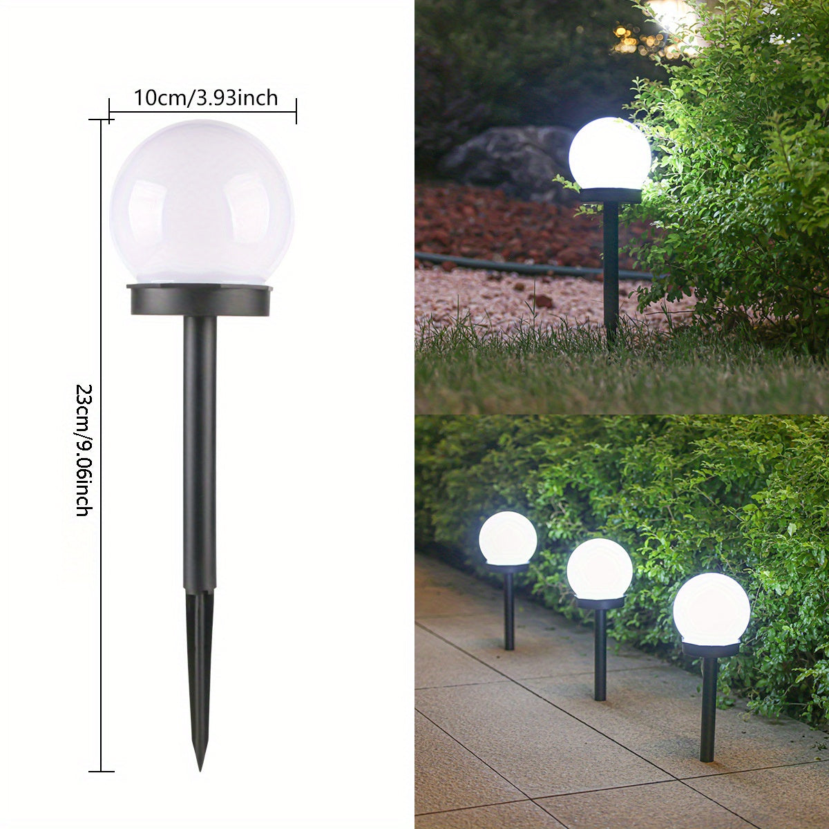2 piezas de luces solares de bola, lámpara de suelo para exteriores, luces de bombilla redonda blanca, luces de tierra, luces de césped, luces de jardín al aire libre para paisajes