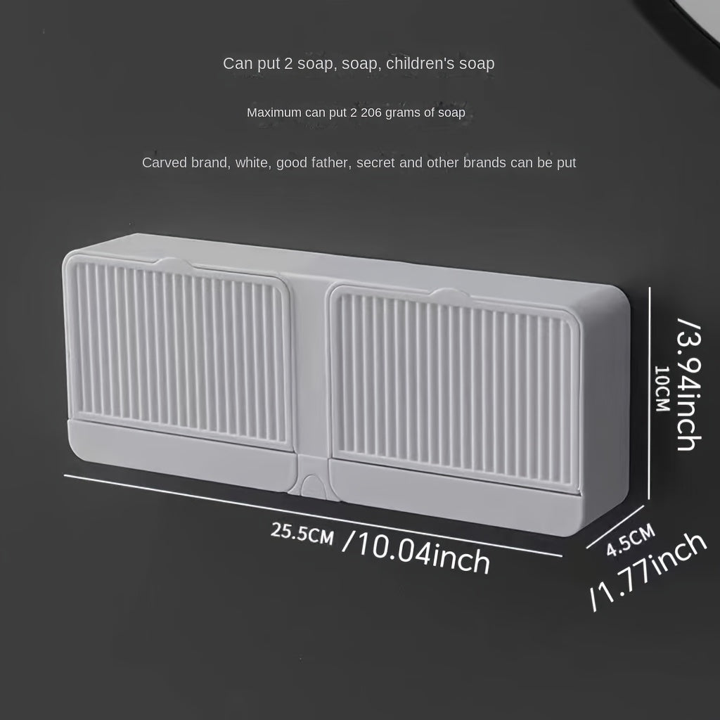 Caja de jabón vertical de doble gris: Jabonera rectangular de plástico montada en la pared con drenaje para jabones en barra - Adecuada para uso en el baño