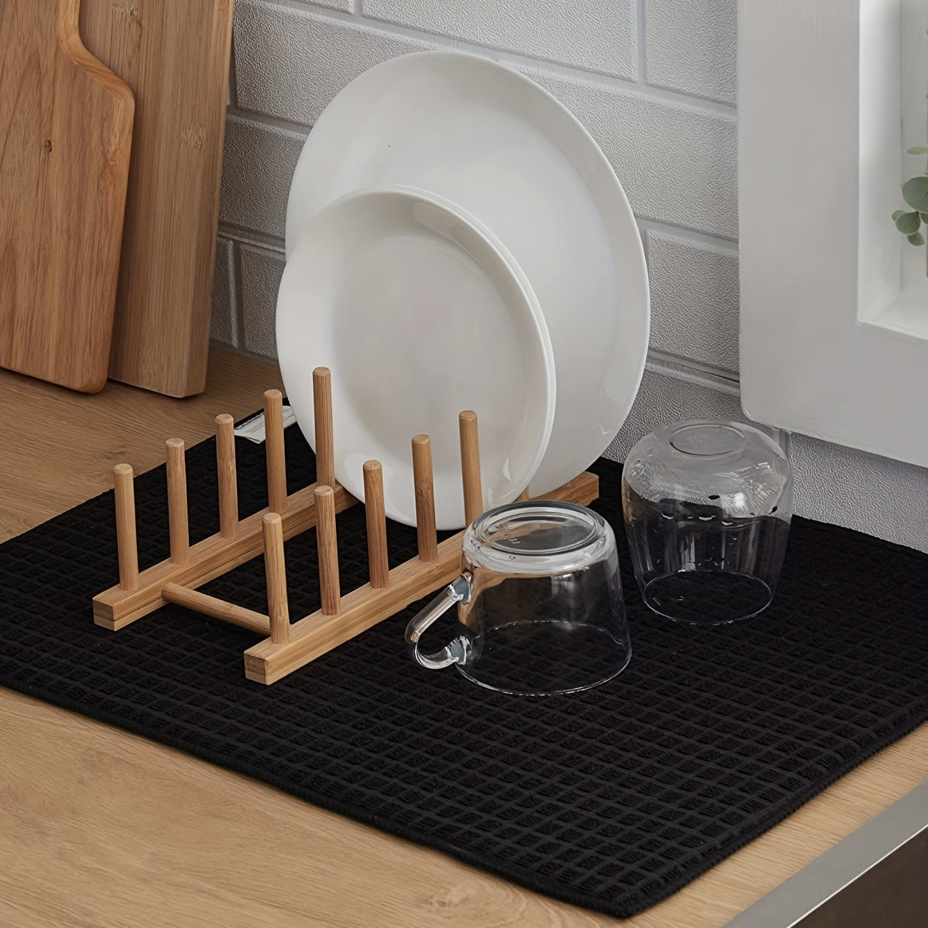 1 pieza, Alfombrilla de drenaje, Tapete de secado de platos de microfibra, Escurridor de platos súper absorbente para cocina, Alfombrilla de secado negra, Reversible y de secado rápido, Suministros de cocina