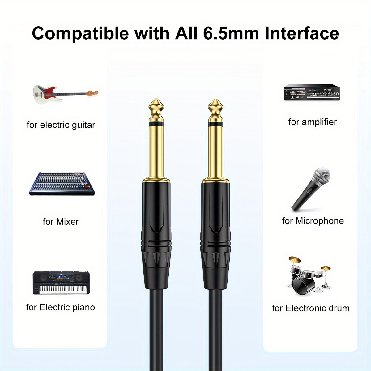 Cable de Audio i-Zclive de 6.5mm, Mono de Doble Núcleo y Doble Blindaje, Conectores Chapados en Oro, Carcasa de Aleación de Zinc - Ideal para Computadoras, Portátiles, Reproductores de DVD, Amplificadores de Bajo, Guitarras Eléctricas, Altavoces, Mezclad