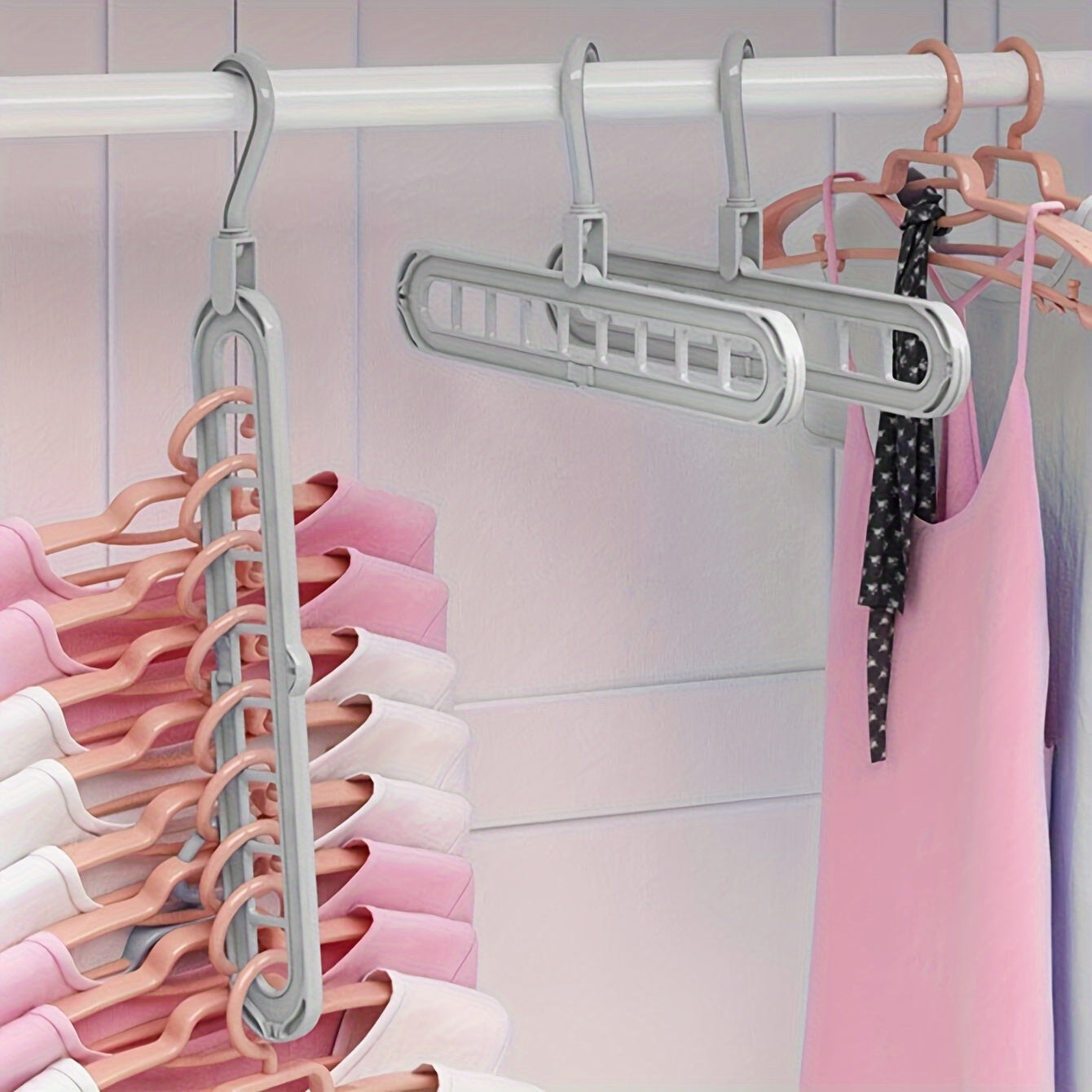 9 perchas de plástico resistentes de 9 orificios - Organizador plegable que ahorra espacio para el armario y el guardarropa, juego duradero para el almacenamiento en el hogar y el dormitorio