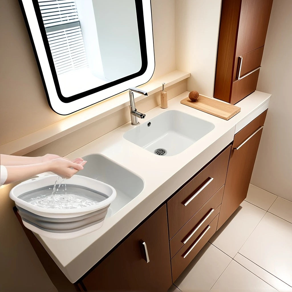 Bacinilla de lavandería plegable y portátil - Diseño moderno para lavar en apartamentos y autocaravanas, baño de pies y fregadero de tocador multiusos con plástico duradero, no necesita electricidad, almacenamiento compacto para camping y uso doméstico,