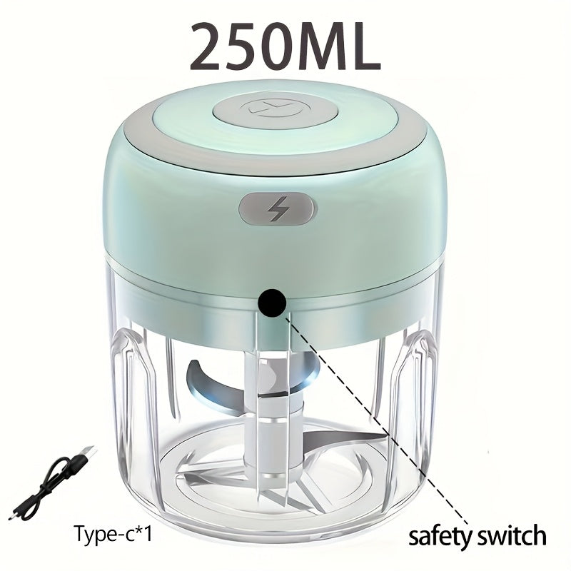 Procesador de Alimentos Inalámbrico Recargable Mini 250ml con Cuchilla de Acero Inoxidable - Picadora Eléctrica USB Portátil 1200 RPM para Ajo, Verduras, Frutos Secos, Especias, Chile y Carne - Diseño Compacto y Ligero para Cocina en Casa y Uso Exterior,