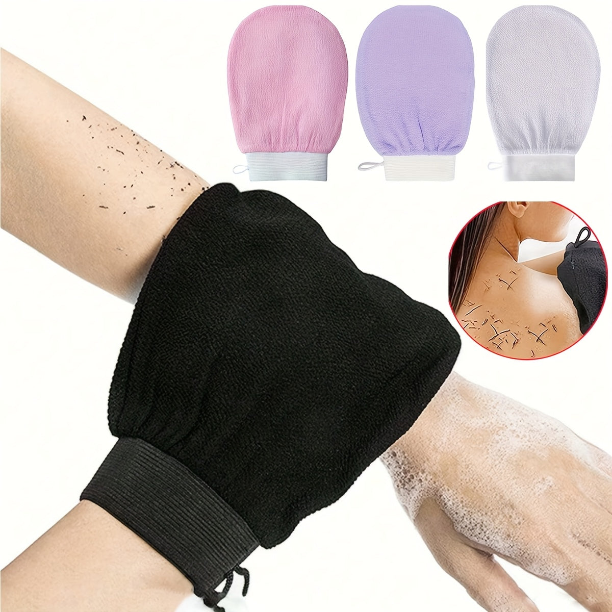 Guantes exfoliantes profundos, 1/2/3 piezas, color beige claro, para piel suave y radiante, elimina células muertas, guantes suaves para baño y ducha, guantes exfoliantes coreanos, beige claro