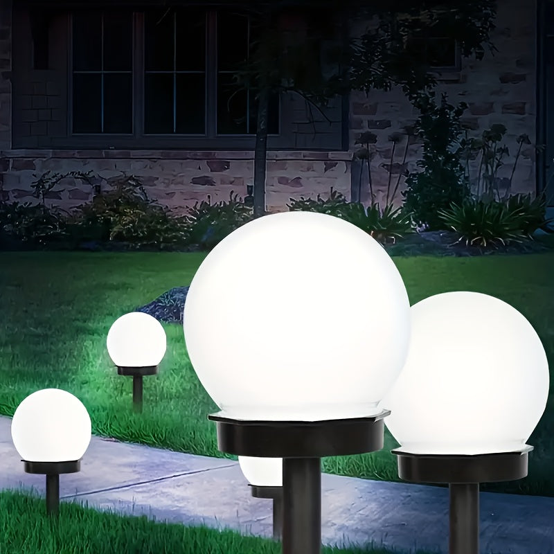 Juego de 4 piezas de luces solares decorativas IP44 para exteriores, luces solares LED para césped con forma de bola. Adecuadas para patio, césped, camino, barbacoa, garaje y jardín, fiestas de vacaciones, decoración de senderos de jardín, mejor elección