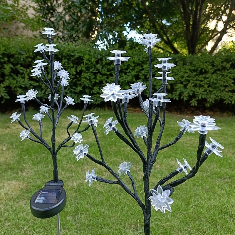 Lámparas solares de loto en rama para decoración de jardín exterior, ideales para patios, céspedes y jardines, con luces LED tipo cerezo