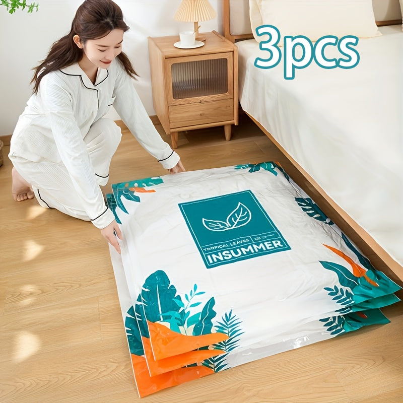 Bolsas de almacenamiento al vacío HEART LEAF de 3 paquetes, bolsas de plástico con diseño de hojas tropicales para ahorrar espacio, edredones, mantas, ropa de cama, ropa - No se necesita energía, otros (organizadores de accesorios)