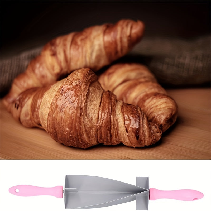 1pc Cortador de croissant ajustable - Rodillo de masa de plástico antiadherente con mango rosa, multifuncional, alta resistencia, diseño de ahorro de espacio para repostería DIY
