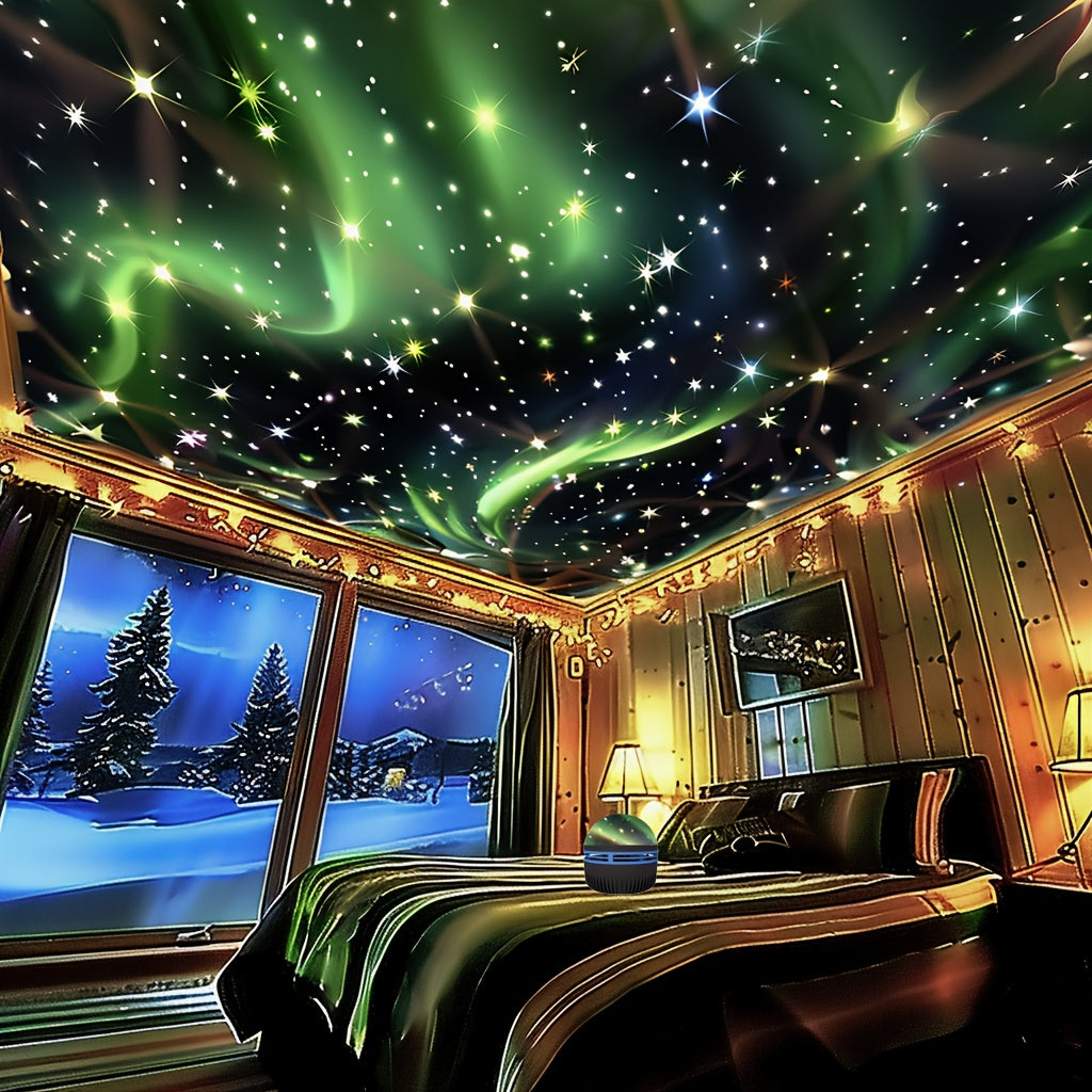 1pz Luz Nocturna de Proyección Cielo Estrellado y Aurores Boreales con Control Remoto, Proyector USB 2-en-1 para Dormitorio, Fiestas, Vacaciones - Decoración de Arte en Plástico Pulido, Sin Pilas Necesarias, Iluminación para Acampar | Diseño Galaxia | Il
