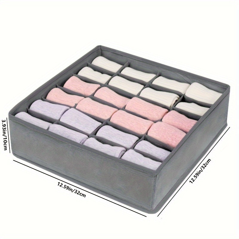 2 cajas de almacenamiento de tela gris con 24 compartimentos - Organizador plegable y apilable para calcetines, corbatas y ropa interior - Divisor de cajón ahorrador de espacio para organización del hogar, organizadores de clóset y almacenamiento