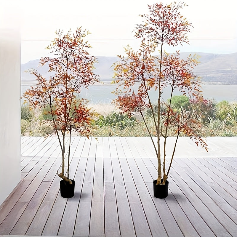Planta artificial de árbol de bambú grande de 37,5 pulgadas con colores de otoño vibrantes - Perfecta para decoración del hogar, pasillos, estudios, patios y espacios al aire libre - Ideal para apartamentos, hoteles, exposiciones, bodas y fiestas - No re