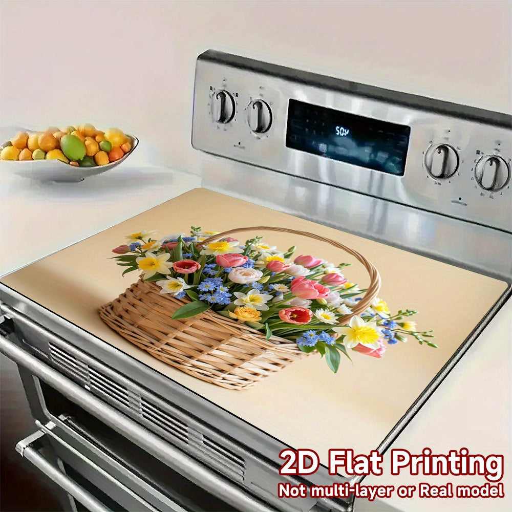 1pc Protector de Estufa Floral - Alfombrilla Antideslizante para Encimera, Cubierta Resistente al Calor y Fácil de Limpiar - Diseño Inspirado en la Naturaleza, Compatible con BEKO, Zanussi, Hotpoint e Indesit, Protección Decorativa para Cocina/Gas/Secado