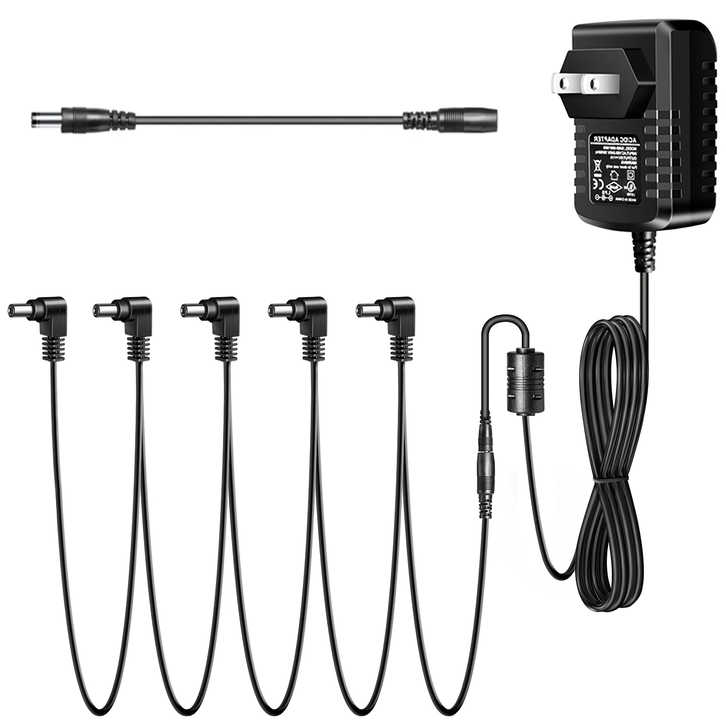 Adaptador de corriente para pedales de guitarra con cable divisor 1 a 3/5/8 salidas - 9V DC, 1A/2A, bajo ruido, cuerpo de ABS, color negro, para presentaciones en vivo y teclados electrónicos, fuente de alimentación para pedales de guitarra | Diseño comp