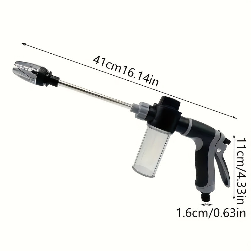 Pistola de agua de alta presión con cañón largo de metal mejorada, conexión rápida de 3/4" y 1/2", rociador de espuma para lavado de autos con boquilla ajustable, ideal para limpieza de vehículos, aseo de mascotas y riego de jardines al aire libre
