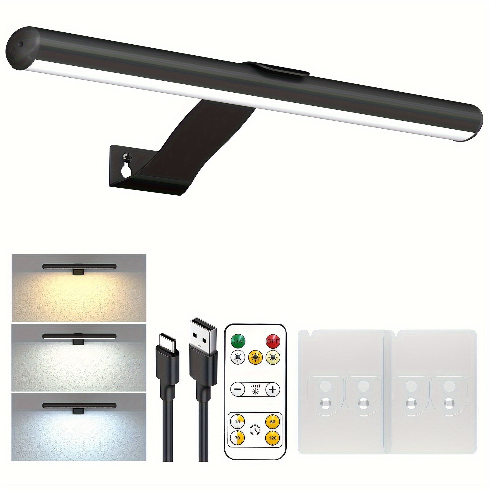 1 unidad de luz LED para cuadros de 32.0 cm con control remoto, batería recargable, brillo y temporizador ajustables, 300LM, montaje con adhesivo o tornillos para obras de arte, retratos, galerías - alimentación por USB, acabado mate moderno