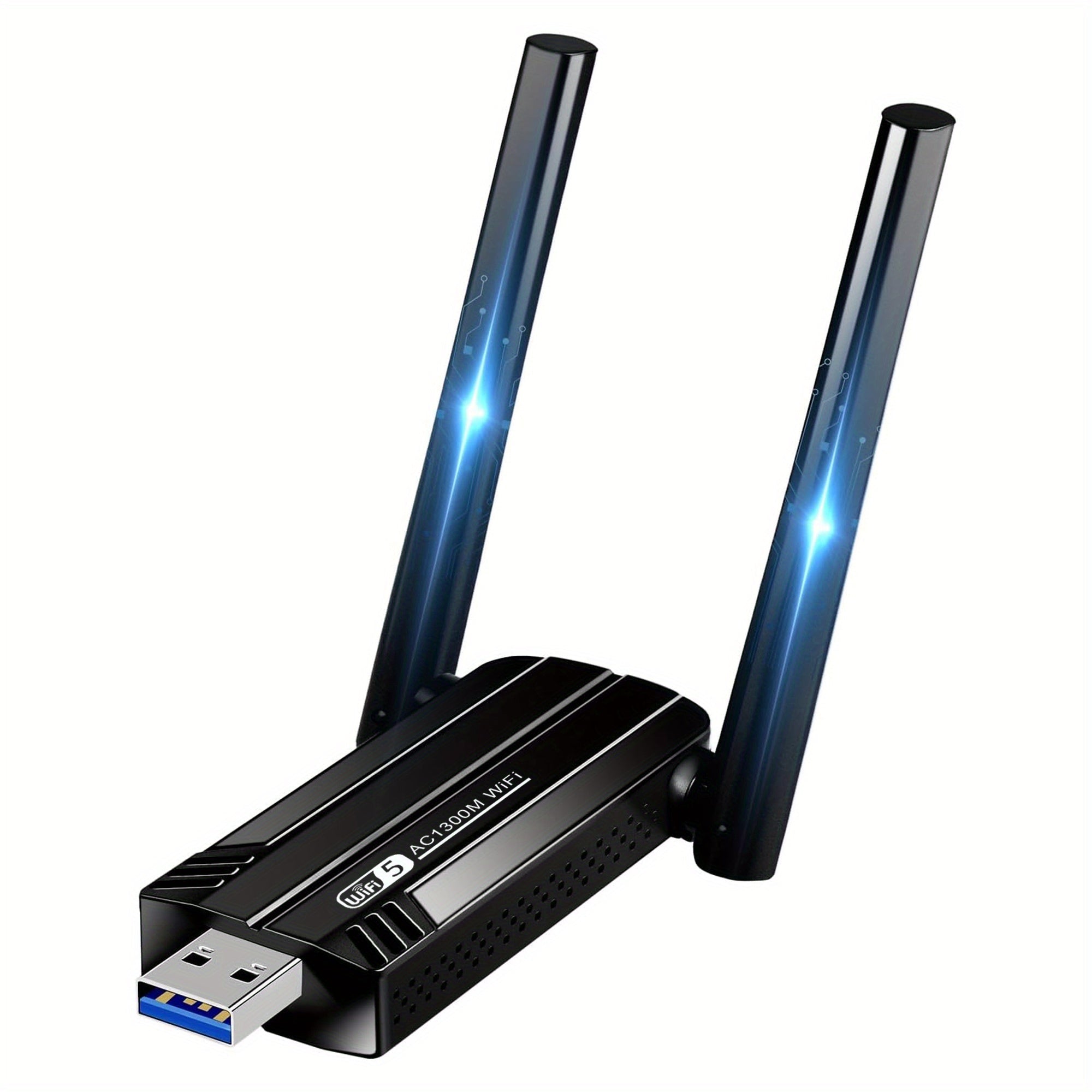 Adaptador USB WiFi, 1300Mbps Banda Dual 2.4GHz/400Mbps & 5.8GHz/867Mbps 5dBi Antena Dual de Alta Ganancia 802.11AC Adaptador WiFi USB 3.0 Inalámbrico