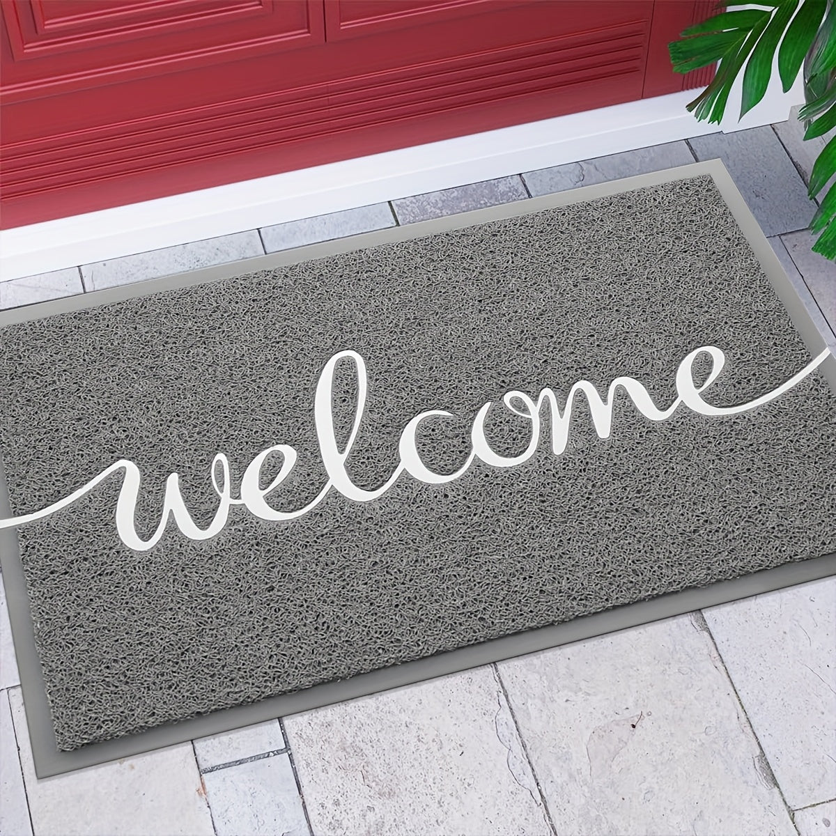 1 pza. tapete de entrada con mensaje hola/bienvenido, antideslizante, absorbente, lavable a máquina, rectangular, de polipropileno, para interior/exterior, garaje, entrada, patio, resistente a suciedad y lodo, fácil de limpiar, color gris