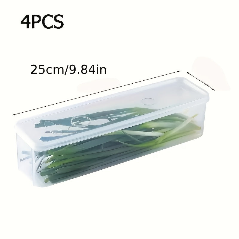 4 recipientes plásticos FreshFit para almacenar alimentos con tapa - Reutilizables, lavables a mano, organizadores de cocina para verduras, hierbas, fideos, huevos - Sin BPA, apilables, seguros para contacto con alimentos