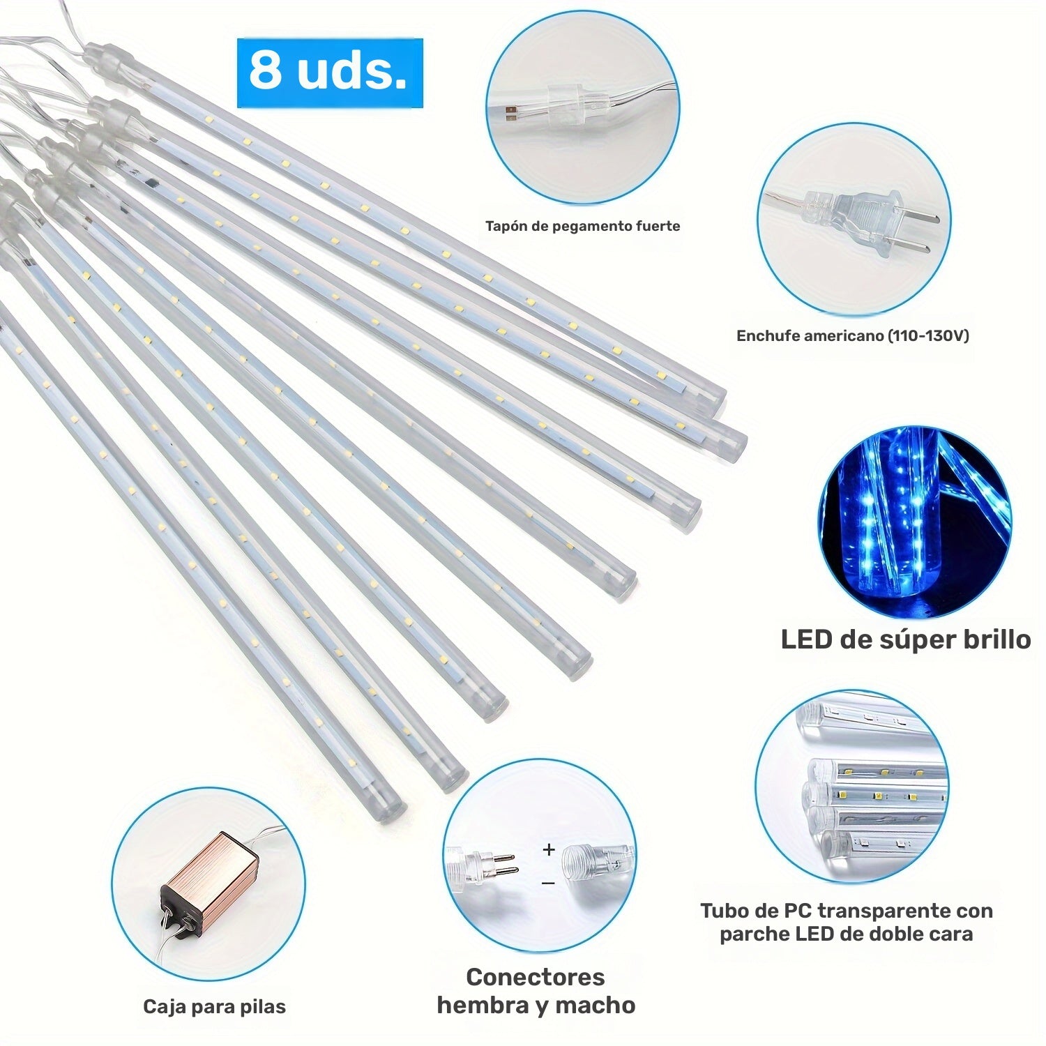 Luces navideñas con 192 LED en forma de lluvia de meteoros - 30.48 cm, para exteriores, efecto cascada multicolor, ideal para árboles, bodas y decoración navideña, enchufe UL, sin control remoto