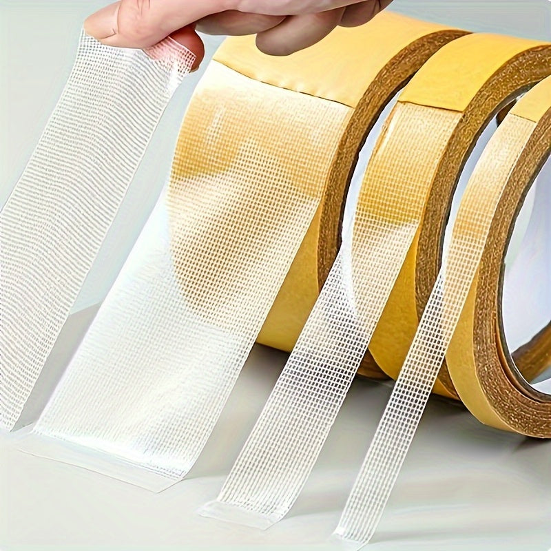 Cinta adhesiva doble cara súper pegajosa de alta viscosidad, diseño de rejilla en tela sin residuos, para fijar alfombras, cuero sintético, paredes, pisos y superficies plásticas, uso multipropósito en interiores y exteriores, 1 unidad