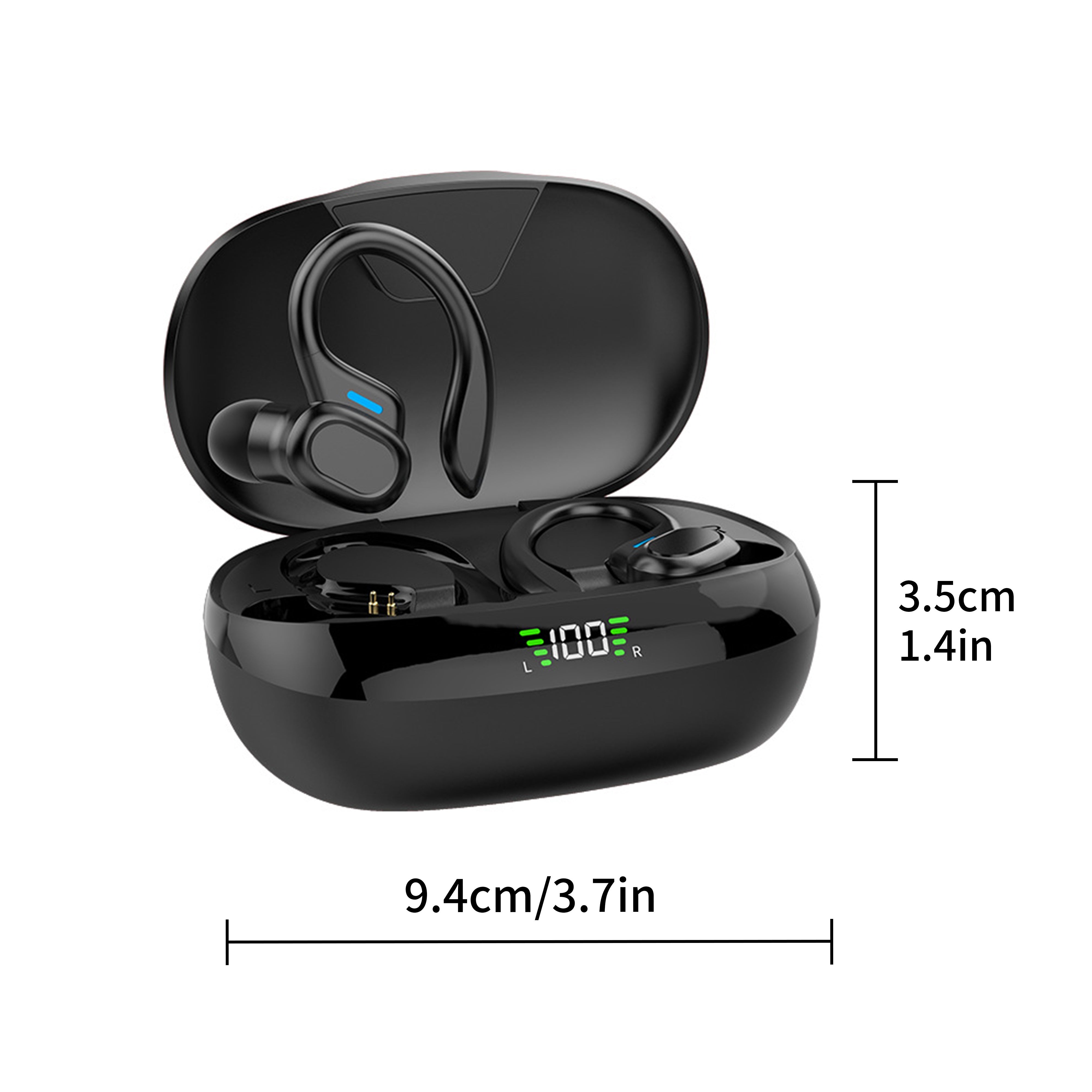 Auriculares inalámbricos estéreo con cancelación de ruido ENC - Auriculares deportivos, estuche de carga LED, batería de litio recargable, carga USB Type-C, rango de potencia 5-1V, voltaje de funcionamiento ≤36V, auriculares inalámbricos | Auriculares co