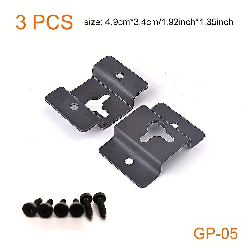 3 piezas de ganchos de pared de hierro negro de alta resistencia - Diseño de llave de tamaño múltiple para altavoces, guitarras, relojes y más - Montaje seguro con tornillos, instalación fácil, ganchos de pared para altavoces, montaje de pared resistente