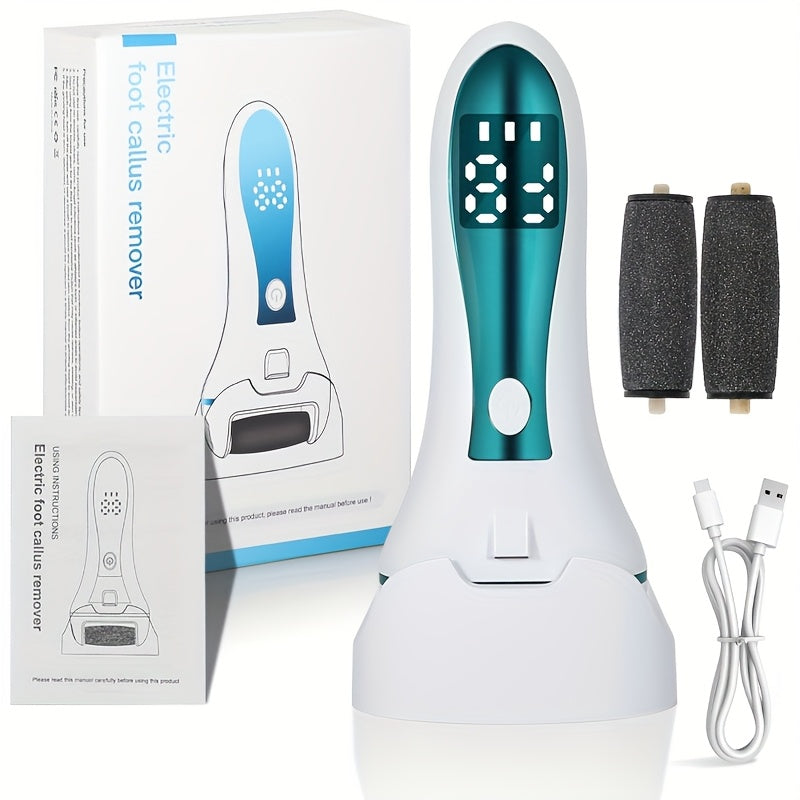 Exfoliador y Eliminador de Piel Muerta Eléctrico para Pies - Funciona con USB, Pantalla LCD, Sin Cables - Herramienta Hipoalergénica para Pedicura en Casa o Salón, Ideal para Pies Ásperos, Talones Agrietados e Uñas Encarnadas - Dispositivo Ergonómico par