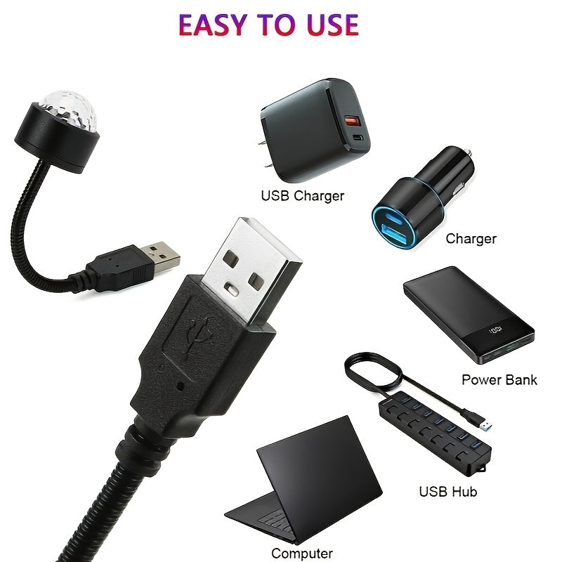 2 luces nocturnas LED USB con proyección de cielo estrellado, multicolor y ritmo musical, cuello flexible para fiestas en interiores y efectos de escenario