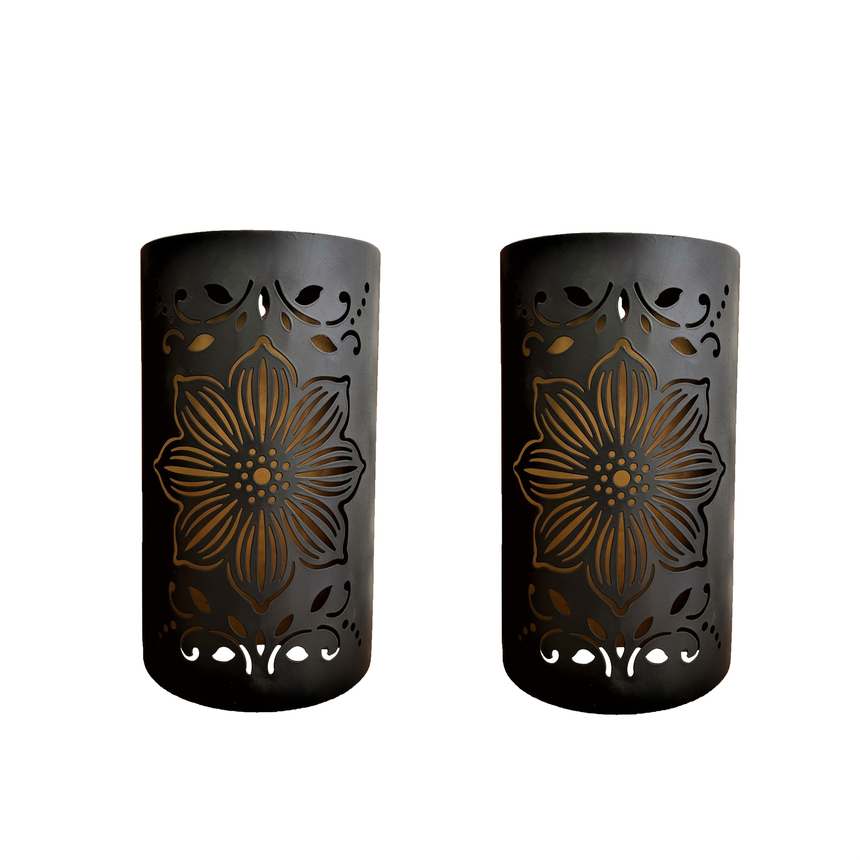 XXOASIS 1/2/3pcs Luces Solares de Pared Mate con Corte Floral Hueco y Detalles Dorados, Alta Calidad para Jardín, Patio o Valla - Iluminación Exterior Duradera en Hierro Semi-Encastrada, Idea de Regalo de Cumpleaños, Decoración Solar Colgante, Ambiente p
