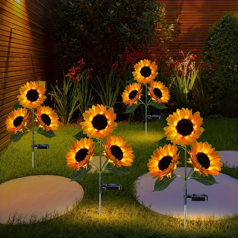 Luces Solares de Girasol, Pack de 3 Linternas LED para Jardín, Senderos, Patio y Decoración de Verano