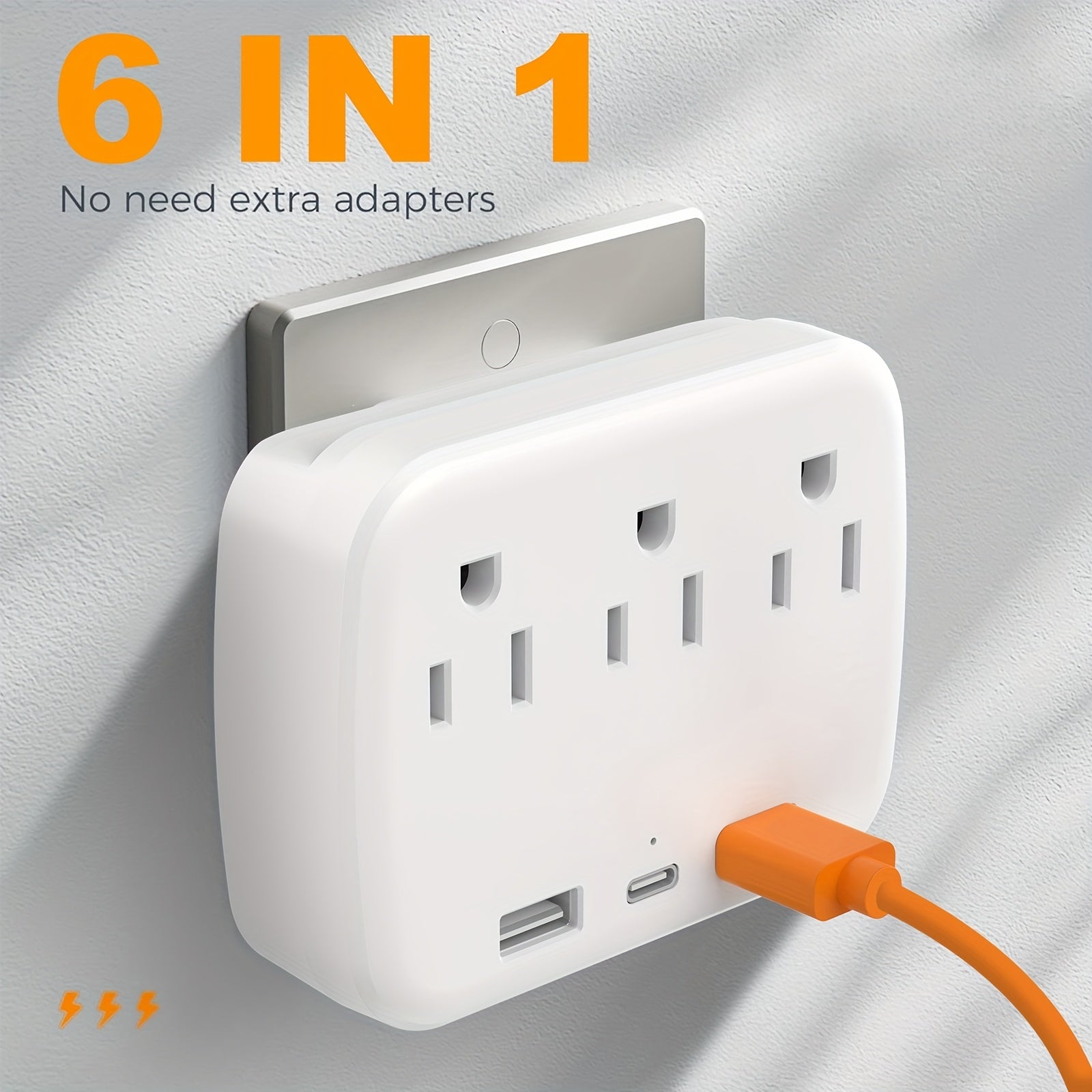 3 Enchufes de CA + 3 Puertos USB: ¡El Adaptador de Expansión de Enchufes Múltiples Definitivo con Cargador USB C!