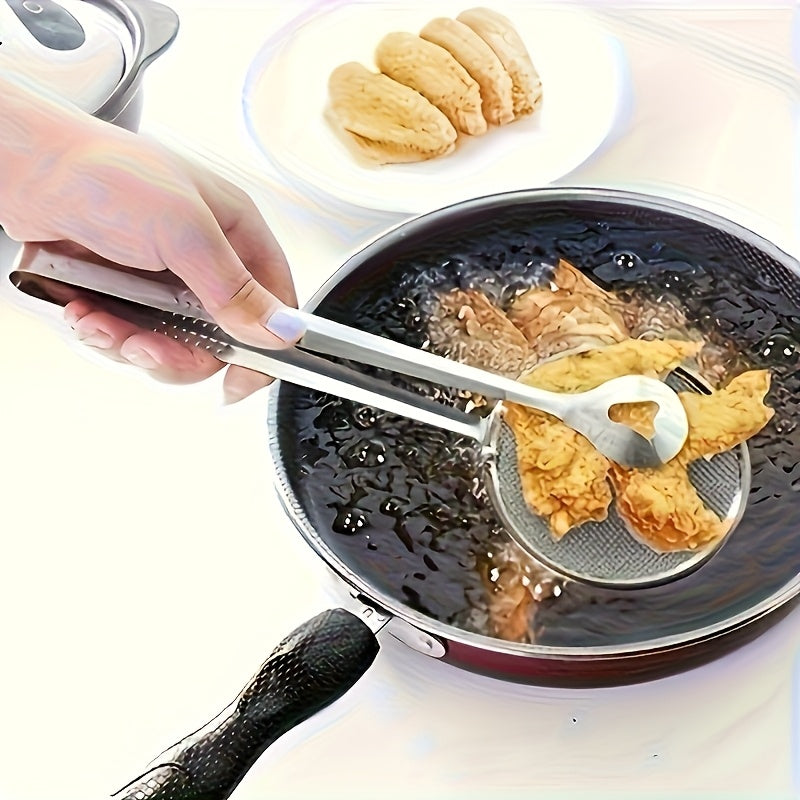 Pinza de filtrado para freír, pinza para cucharada de desagüe de alimentos, espátula de alimentos para freír de acero inoxidable, pinza de colador de cocina, herramienta de freír de acero inoxidable resistente a altas temperaturas para todas las estacion